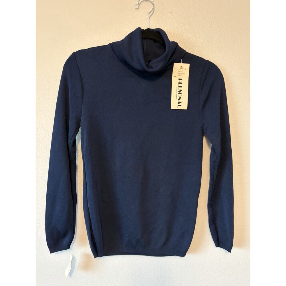 Rare NWT Vintage 70s Personal Leslie Fay M Navy Blue Knit Turtleneck Zip Sweater